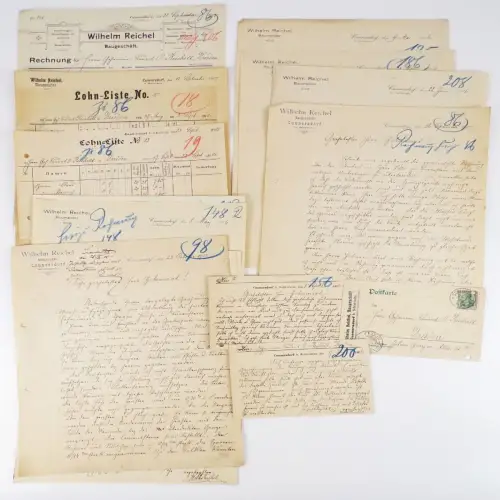 Rechnung Wilhelm Reichel Baugeschäft Cunnersdorf bei Schlottwitz 1906 Postkarten