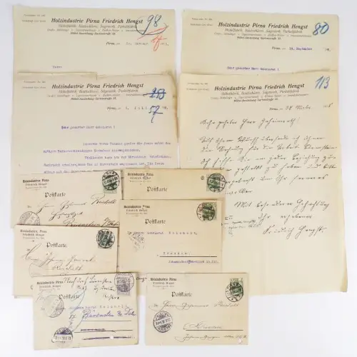 Alte Postkarten Rechnungen Holzindustrie Pirna Friedrich Hengst 1905