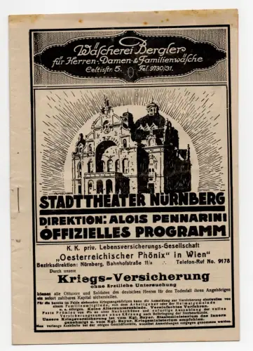 Stadttheater Nürnberg Offizielles Programm 1917 Reklame