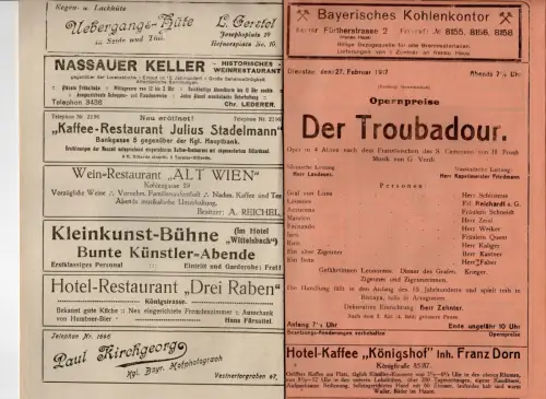 Stadttheater Nürnberg Offizielles Programm 1917 Reklame