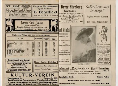 Stadttheater Nürnberg Offizielles Programm 1917 Reklame