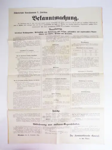 Plakat München 1915 Beschlagnahme Metall Gegenstände General von der Tann