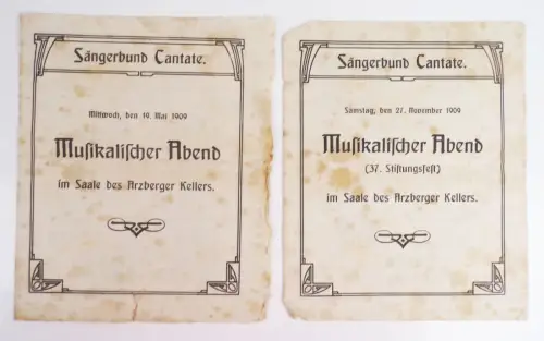 Programm Arberger Keller Musikalischer Abend 1909 Sängerbund Cantate München