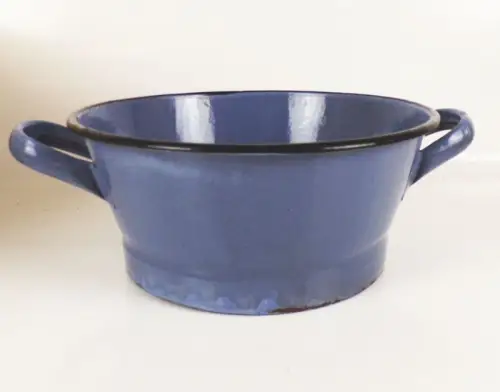 Altes Email Sieb Abtropfsieb Nudelsieb Pflanzgefäß Emaille Gartendeko