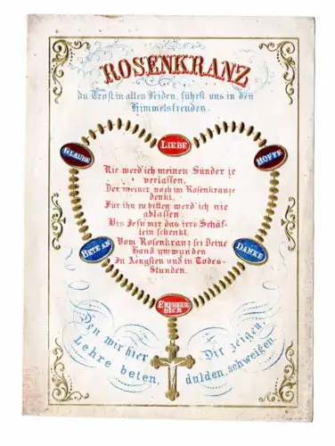 Altes Heiligenbild Rosenkranz um 1850 Andachtsbild