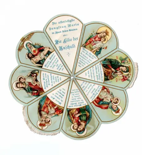 Die Lilie der Unschuld Mariengruß gefaltetes Andachtsbild Heiligenbild um 1890