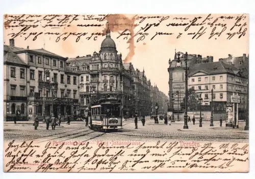 Litho Ak Dresden König Johannstrasse Pirnaischer Platz Straßenbahn 1904