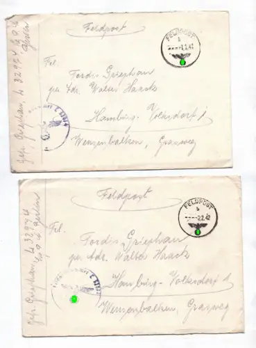 2 x Feldpostbrief Norwegen L32974  Luftwaffen-Bau-Bataillon Hafen Wache Inhalte