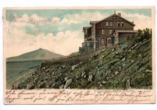 Litho Ak Gruss aus dem Riesengebirge Prinz Heinrich Baude 1903 Schlesien