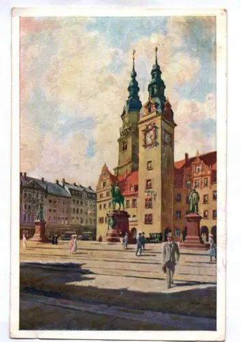 Künstler Ak Chemnitz Markt mit Denkmälern O. Baumgärtel 1930