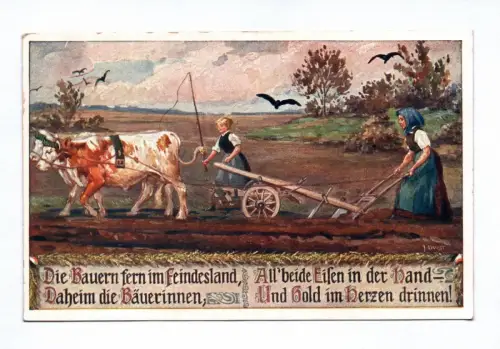 Künstler Ak Frau mit Kind auf dem Acker Die Bauern fern im Feindesland