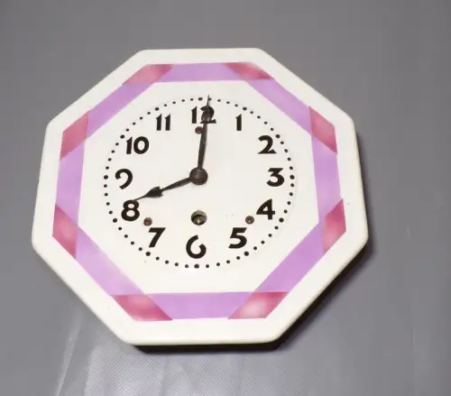 Alte Porzellan Küchenuhr Art Deco Uhr Spritzdekor 