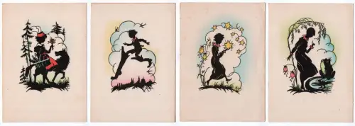 Künstler Ak Scherenschnitt Druck Kinder Wolf 4 Stück