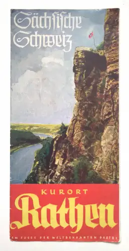 Kurort Rathen Am Fusse der weltbekannten Bastei alter Reiseprospekt Sachsen