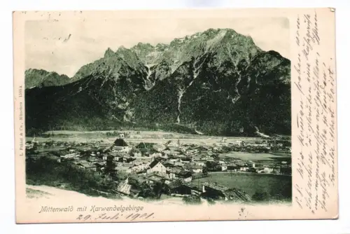 Ak Mittenwald mit Karwendelgebirge 1901