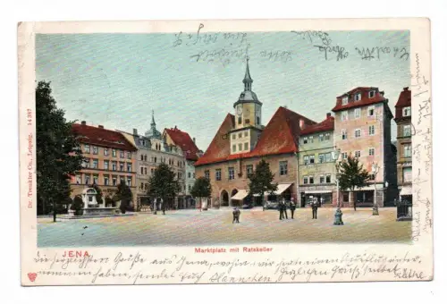 Ak Jena Marktplatz mit Ratskeller 1907