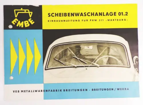 Altes Prospekt Wartburg 311 Scheibenwaschanlage 1963