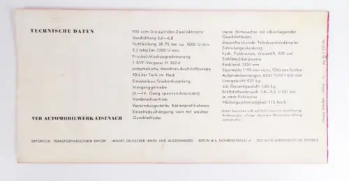 Wartburg Automobile 1959 DDR Prospekt