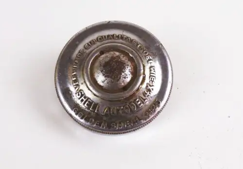 Alter Shell Tankdeckel Golden Shell 1925 Verwende Qualitätsöl Autooel 4 x Oldtim