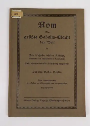 Rom Die größte Geheim Macht der Welt Ludwig Hado - Berlin 1927