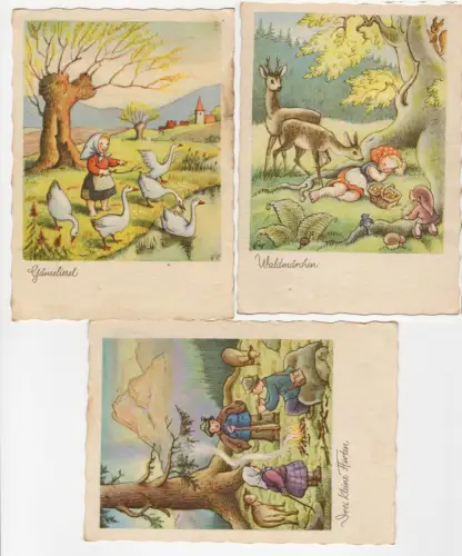 3 x Ernst Fay Ansichtskarten Hirten Gänseliesel Waldmärchen 1942 Feldpost