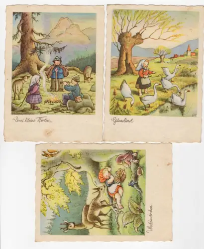 Künstler Ak Ernst Fay 3 Stück Gänseliesel Waldmärchen Drei kleine Hirten 1940