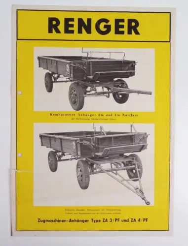 Altes Prospekt Renger Zugmaschinen Anhänger um 1950