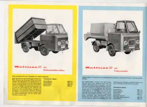 Altes Prospekt Multicar 22 Zusatzgeräte Waltershausen 1971