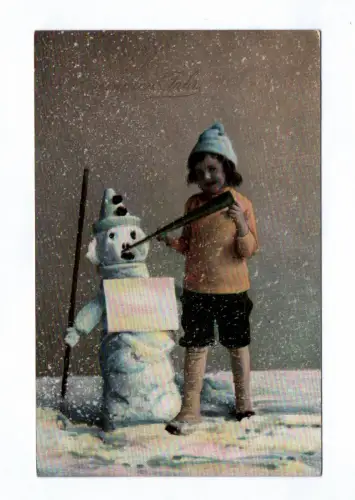 Künstler Ak Kind Mädchen mit Schneemann 1913 Viel Glück im neuen Jahr