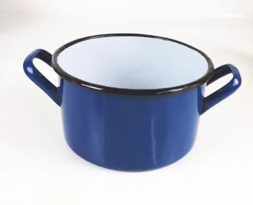 Alte Email Kochtopf blau Pflanzgefäß Vintage 