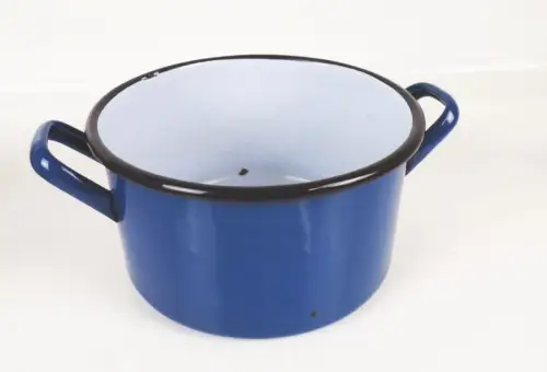 Alte Topf blau Emaille Kochtopf Pflanzgefäß Vintage 