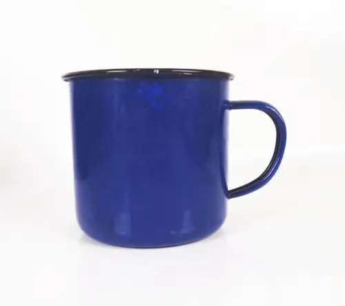 Alte Tasse Emaille blau weiß Tasse Emailtasse Pflanzgefäß Trinkbecher