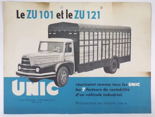 Prospekt Unic LKW ZU101 und ZU121 Oldtimer 