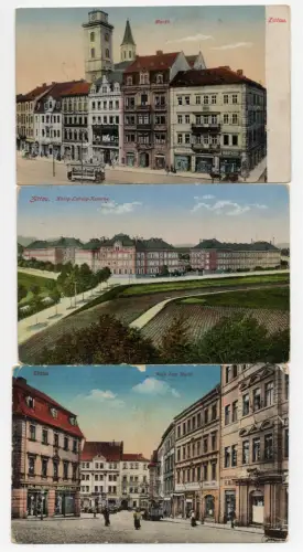3 x Ak Zittau König Ludwig Kaserne Markt Straßenbahn 1916 - 1917