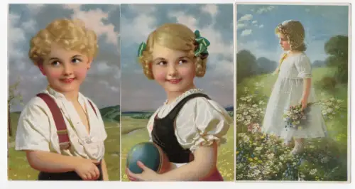 3 x Künstler Ak Kinder Portraits Margaretchen