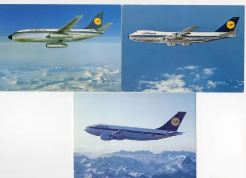 3 x Lufthansa Ak Flugzeuge Airbus A310 Boeing Jet 747 B737 aircraft