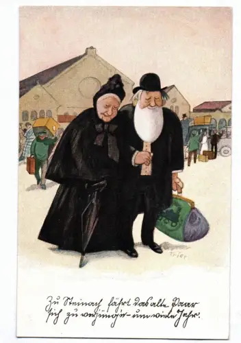 Künstler Ak Steinach altes Paar Trier signiert Auf dem Wege zur Verjüngungskur