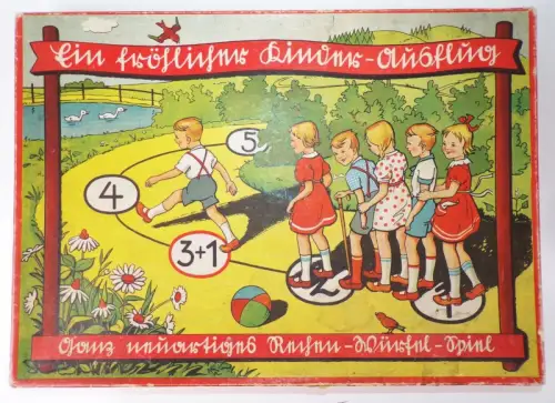 Ein fröhlicher Kinderausflug Scholz Mainz 1930 er Würfelspiel Brettspiel