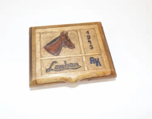 Alte Lauban Schatulle handgeschnitzt 1945 Pferd Box 2 Wk Schlesien