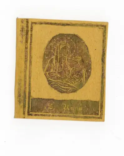 Heiligenbild St. Anna Gelb Antik holy card um 1800 Andachtsbild vergoldet