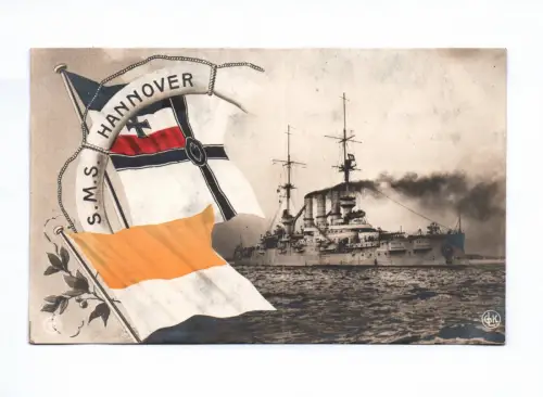 Künstler Ak S.M.S. Hannover Schlachtschiff Kaiserliche Marine