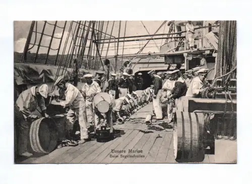 Ak Unsere Marine Beim Segelaufrollen Marine Soldaten