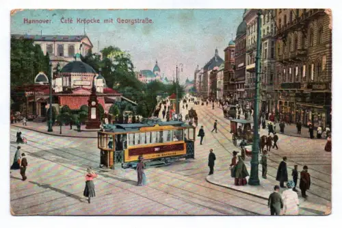 Künstler Ak Hannover Café Kröpcke mit Georgstraße Gesellschaftshaus Germania