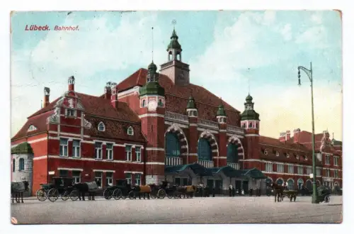 Künstler Ak Lübeck Bahnhof 1912