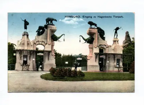 Künstler Ak Hamburg Eingang zu Hagenbecks Tierpark 1927