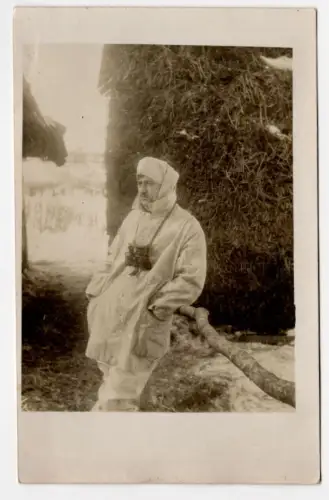 Foto Ak Soldat Schnee Tarnung Feldstecher  1 Wk WW1