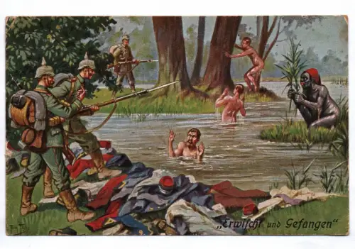 Ak Erwischt und gefangen Humor Satire gegen Französen 1918 Propaganda