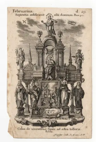 Alter Kupferstich Februarius Klauber Celsa de viventibus Saxis
