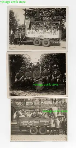 3 x Foto Pinneberg Jugendverein SPD Wählt Sozialdemokraten Wagen Fahnen 1930
