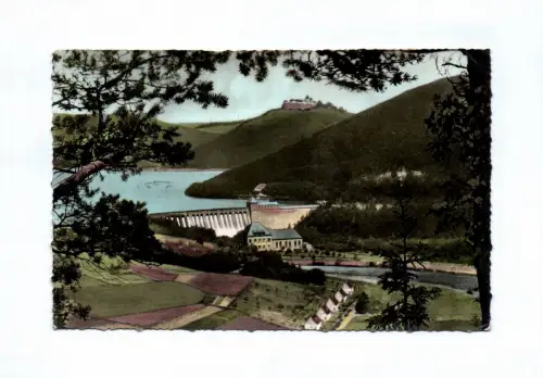 Ak Edersee Blick auf Sperrmauer und Schloß Waldeck 1962